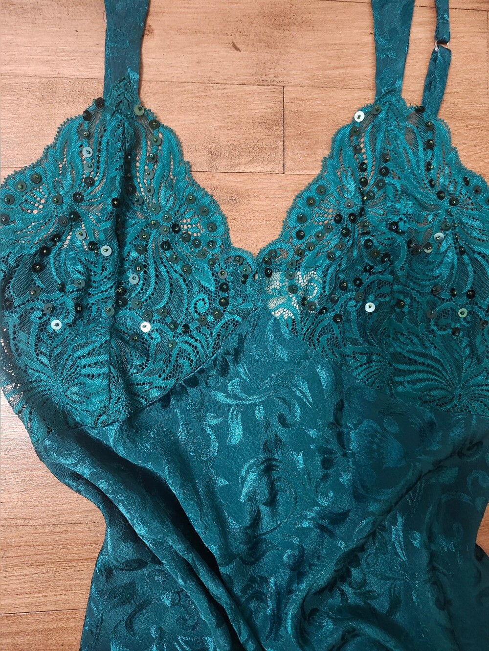 Victoria's Secret Teal Satin Lace-Trim Slip Dress - Picture 2 of 4
